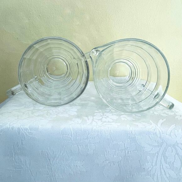 Vtg Anchor Hocking Glass Banded Rings Creamer Sugar Bowl Set 1927-1933 - Picture 6 of 9